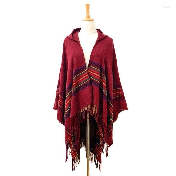 NWT The Paper Store Mia & Tess Justdo Ruana Red Holiday Plaid Trim Hood - Picture 3 of 13